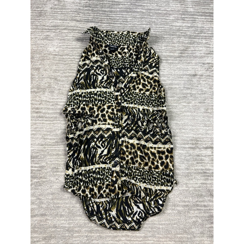 Rue 21 Top Womens Small Sleeveless Button Up Animal Print Polyester